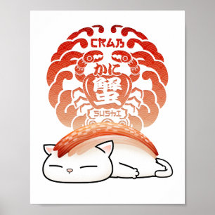 Póster Kani Crab Sushi Cat