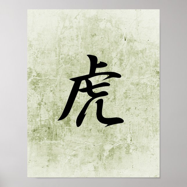 Póster Kanji japonés para tigre - Tora (Frente)