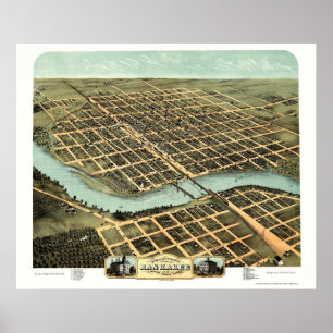 Póster Kankakee, mapa panorámico IL - 1869