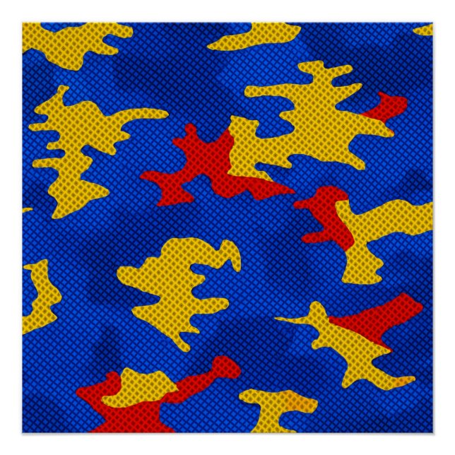Póster Kansas Blue Red Yellow Vibrant Camo Pattern (Anverso)