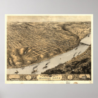 Póster Kansas City 1869, MO Birds View Panoramic Map