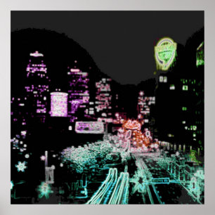 Póster Kansas City céntrico psicodélico