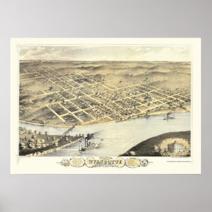 Póster Kansas City, mapa panorámico KS - 1869