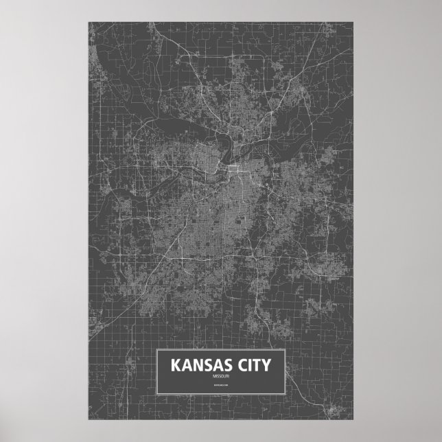 Póster Kansas City, Missouri (blanco sobre negro) (Frente)