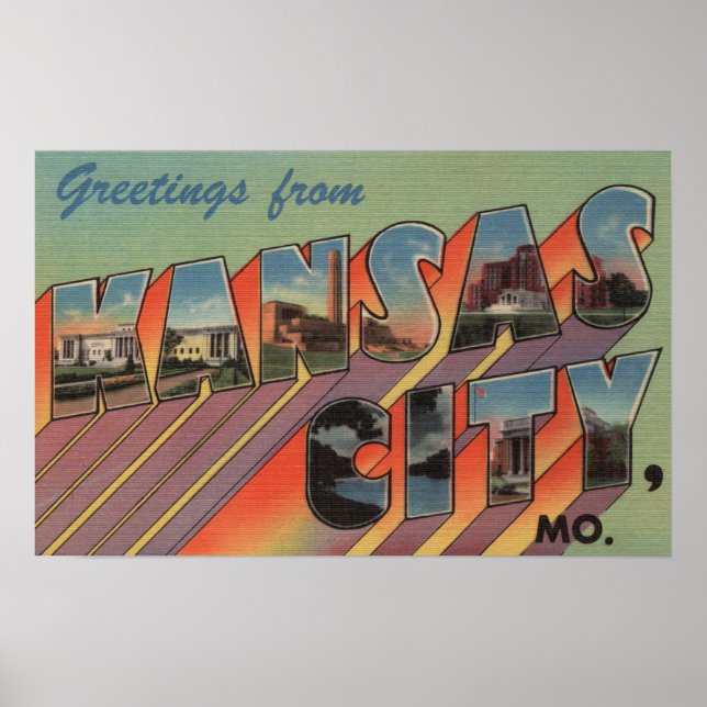 Póster Kansas City, Missouri - Escenas de letras grandes (Frente)