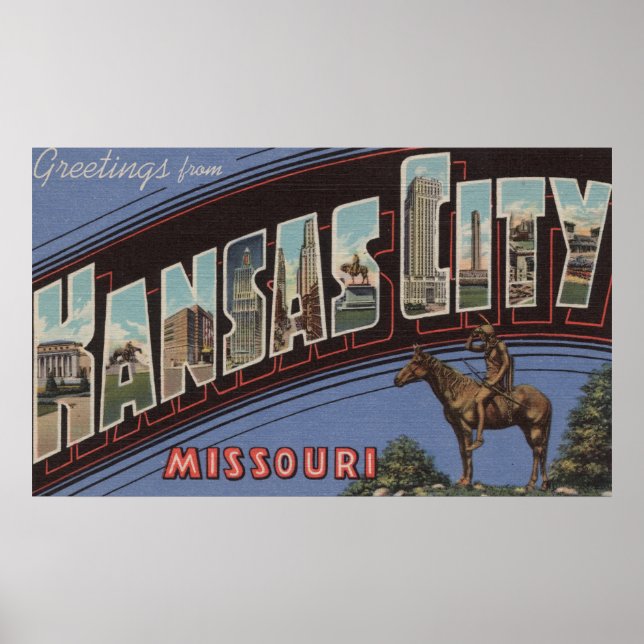 Póster Kansas City, Missouri - Escenas de letras grandes  (Frente)