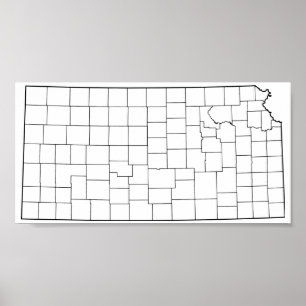 Póster Kansas Counties Blank Outline Map