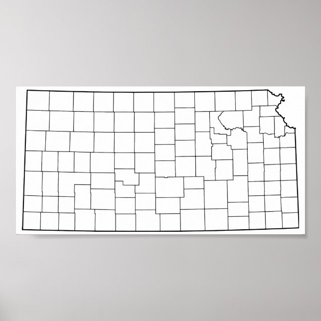 Póster Kansas Counties Blank Outline Map (Frente)