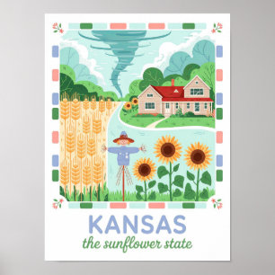 Póster Kansas el viaje de verano del estado del girasol e