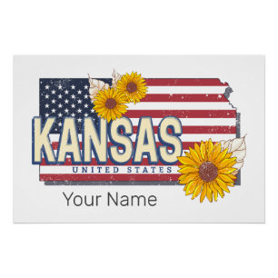 Póster Kansas Estados Unidos Retro State Map Vintage USA