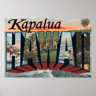 Póster Kapalua, Hawaii - Large Letter Scenes