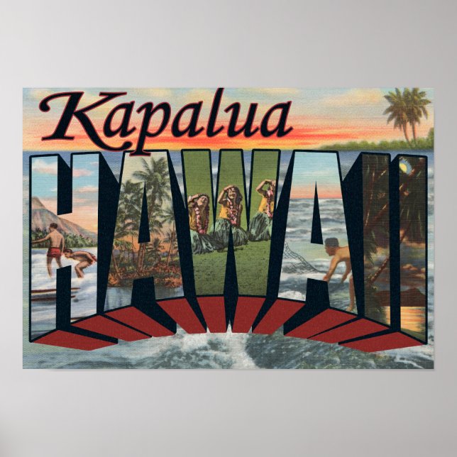 Póster Kapalua, Hawaii - Large Letter Scenes (Frente)