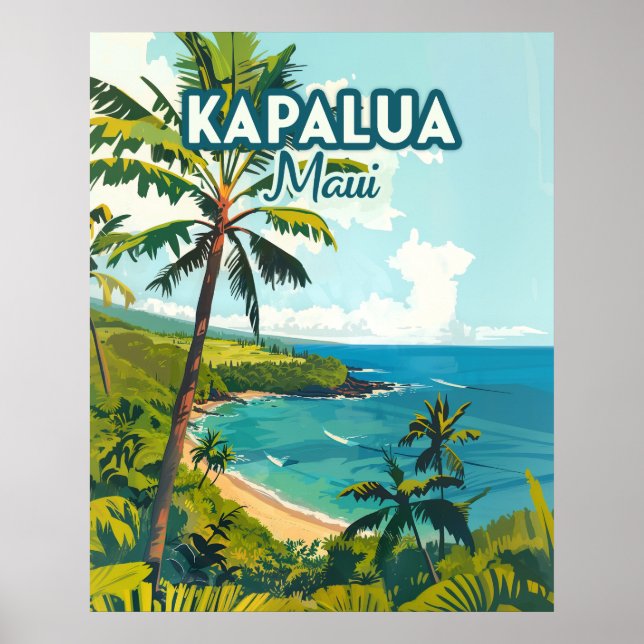 Póster Kapalua Maui Hawaii Bay Beach Retro (Frente)