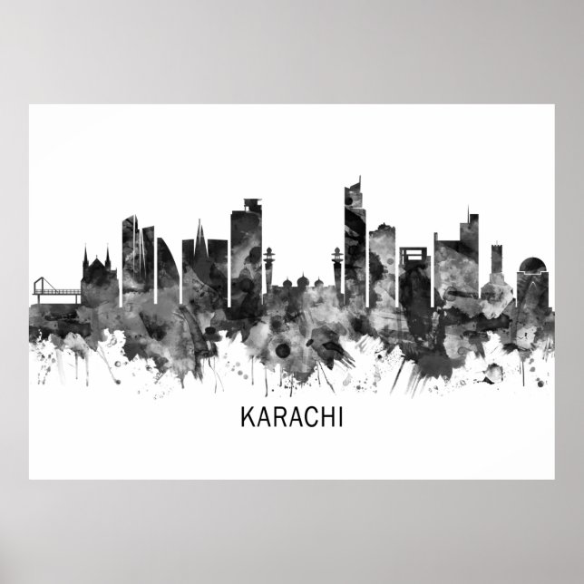 Póster Karachi Skyline Pakistan BW (Frente)