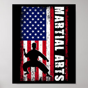 Póster Karate Artes Marciales Usa Bandera Estadounidense 