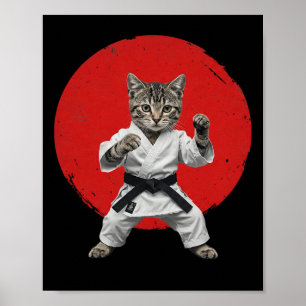 Póster Karate Cat Black Belt Funny Martial Arts Judo Japa