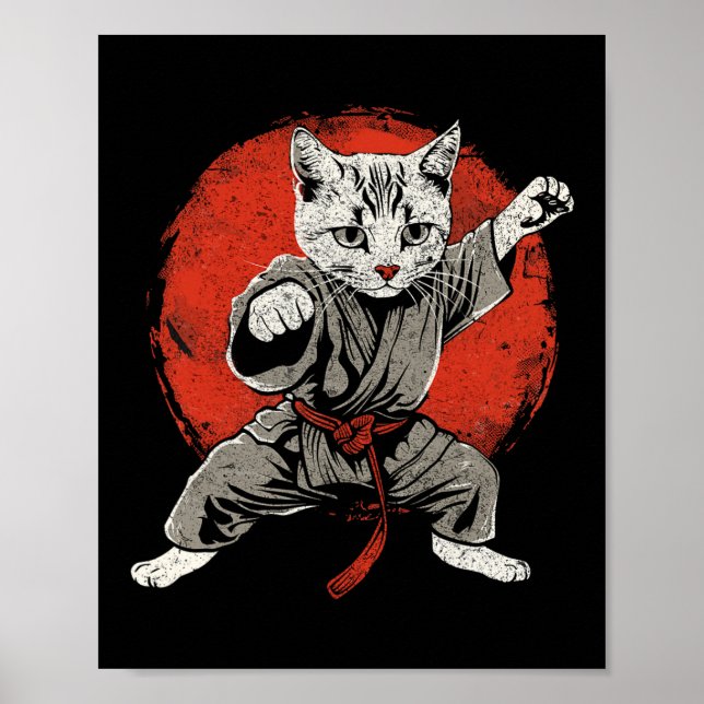 Póster Karate de artes marciales del gato japonés Ukiyo-e (Frente)