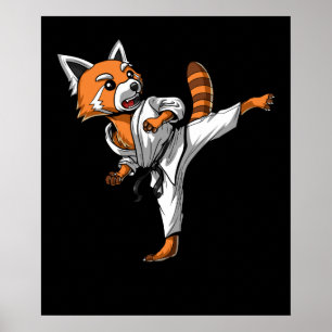 Póster Karate de oso panda rojo
