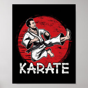 Póster Karate Grunge Design Man Haciendo Salto Kick Por K
