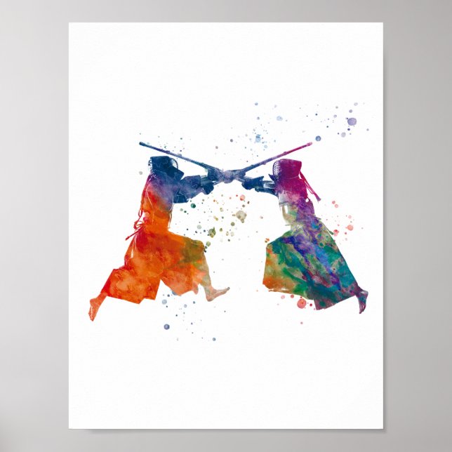 Póster karate kendo in watercolor (Frente)