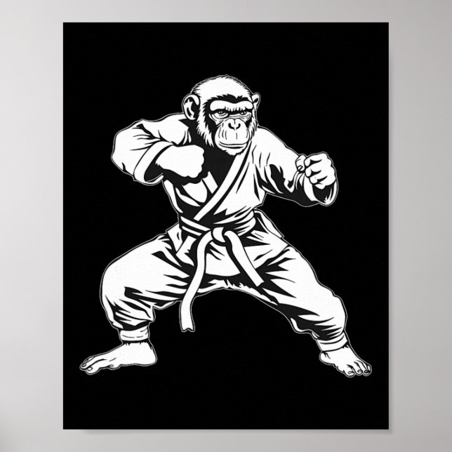 Póster Karate Monkey Taekwondo Kickboxing Mma Judo Monkey (Frente)