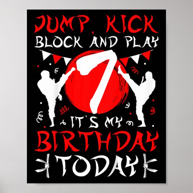 Póster Karate, partido de cumpleaños, de 7 años, nacido e (Frente)