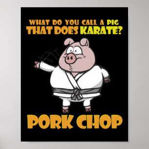 Póster Karate Pig Porkchop Divertido Para Hombres Mujeres