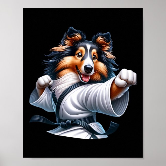Póster Karate Shetland Sheepdog Humor gracioso para los a (Frente)