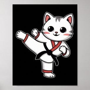 Póster Karate Taekwondo Gracioso Gato Jiu Jitsu Mujeres C