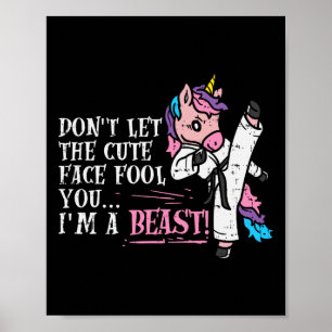 Póster Karate Unicornio Bestia Cute Face Taekwondo Martia