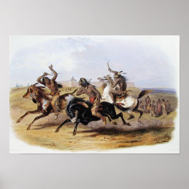 Póster Karl Bodmer - Carreras de caballos de Sioux (Frente)