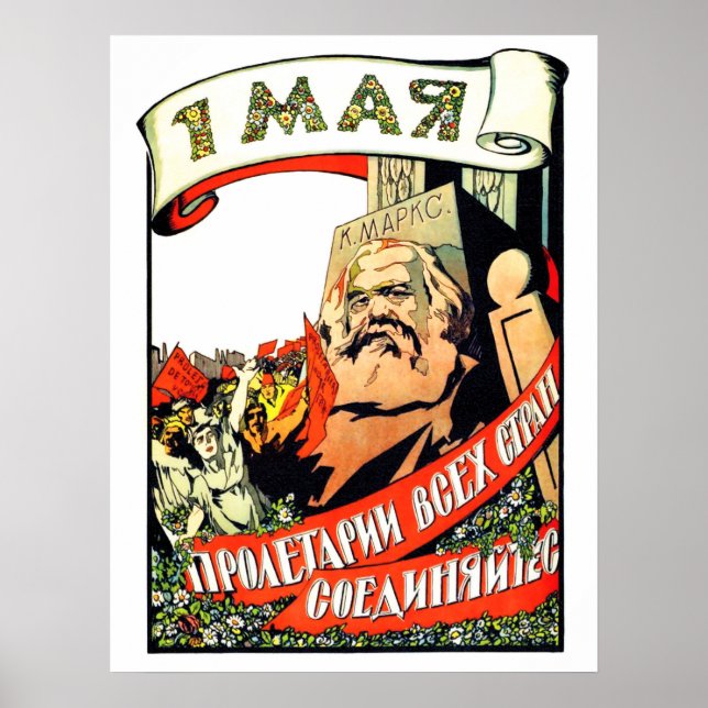 Póster Karl Marx, primer mayo, día del trabajo, comunista (Frente)