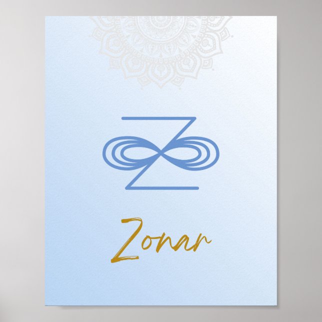 Póster Karuna Reiki Zonar Mandala Azul cielo azul (Frente)