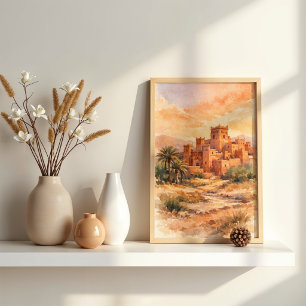 Póster Kasbah del Desierto Marroquí en Acuarela