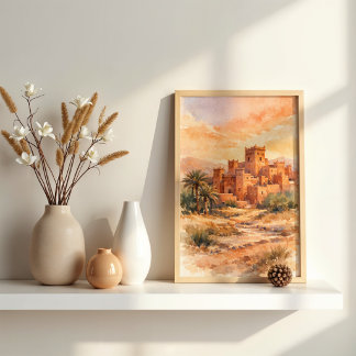 Póster Kasbah del Desierto Marroquí en Acuarela