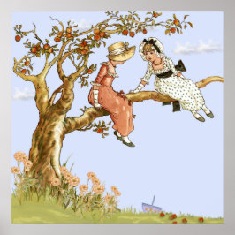 Póster Kate Greenaway, Chicas en un árbol de Apple, repit