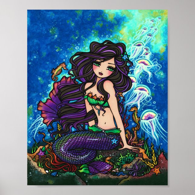 Póster "Kathleen" Mermaid Jellyfish Ocean Seahorse Fairy (Frente)