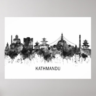 Póster Kathmandu Nepal Skyline BW