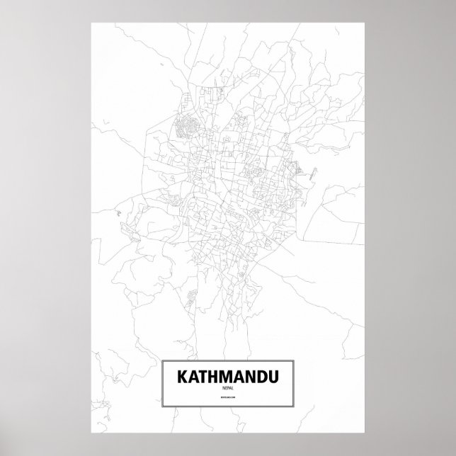 Póster Katmandú, Nepal (negro sobre blanco) (Frente)