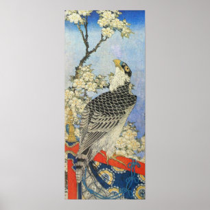 Póster Katsushika Hokusai Hawk y flores de cerezo