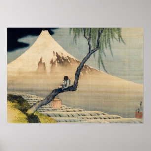Póster Katsushika Hokusai - Muchacho viendo el Monte Fuji