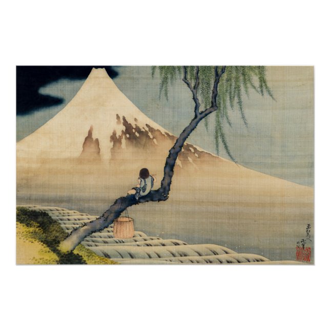 Póster Katsushika Hokusai - Muchacho viendo el Monte Fuji (Anverso)