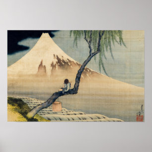 Póster Katsushika Hokusai - Niño viendo el Monte Fuji