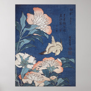 Póster Katsushika Hokusai Peonies y Canary