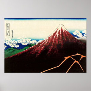 Póster Katsushika Hokusai - Relámpagos debajo de la cima