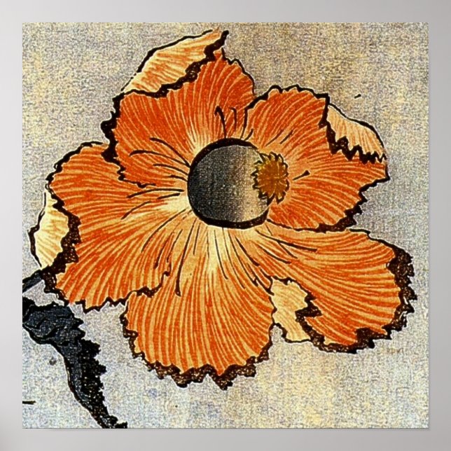 Póster Katsushika Hokusai Ukiyo-e Woodcut Print - Poppies (Frente)