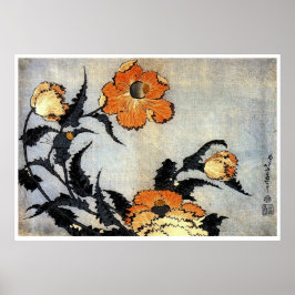 Póster Katsushika Hokusai Ukiyo-e Woodcut Print - Poppies