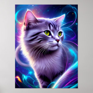 Póster Katze , Hintergrund in dezentem Neon Farben