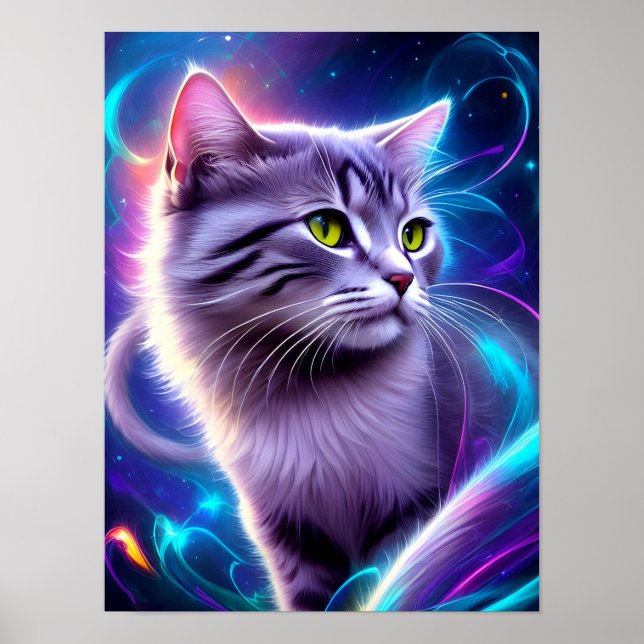 Póster Katze , Hintergrund in dezentem Neon Farben (Frente)