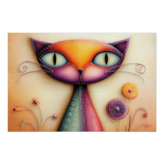 Póster Katzen Illustration – Bunte Fantasie Katze